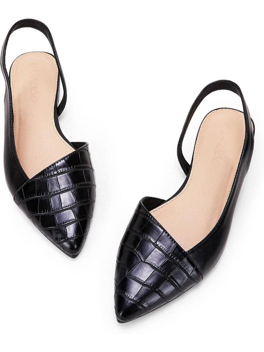 Women's Black Closed Pointed Toe Flats Slip on Cutout Animal Print Mules Sandals